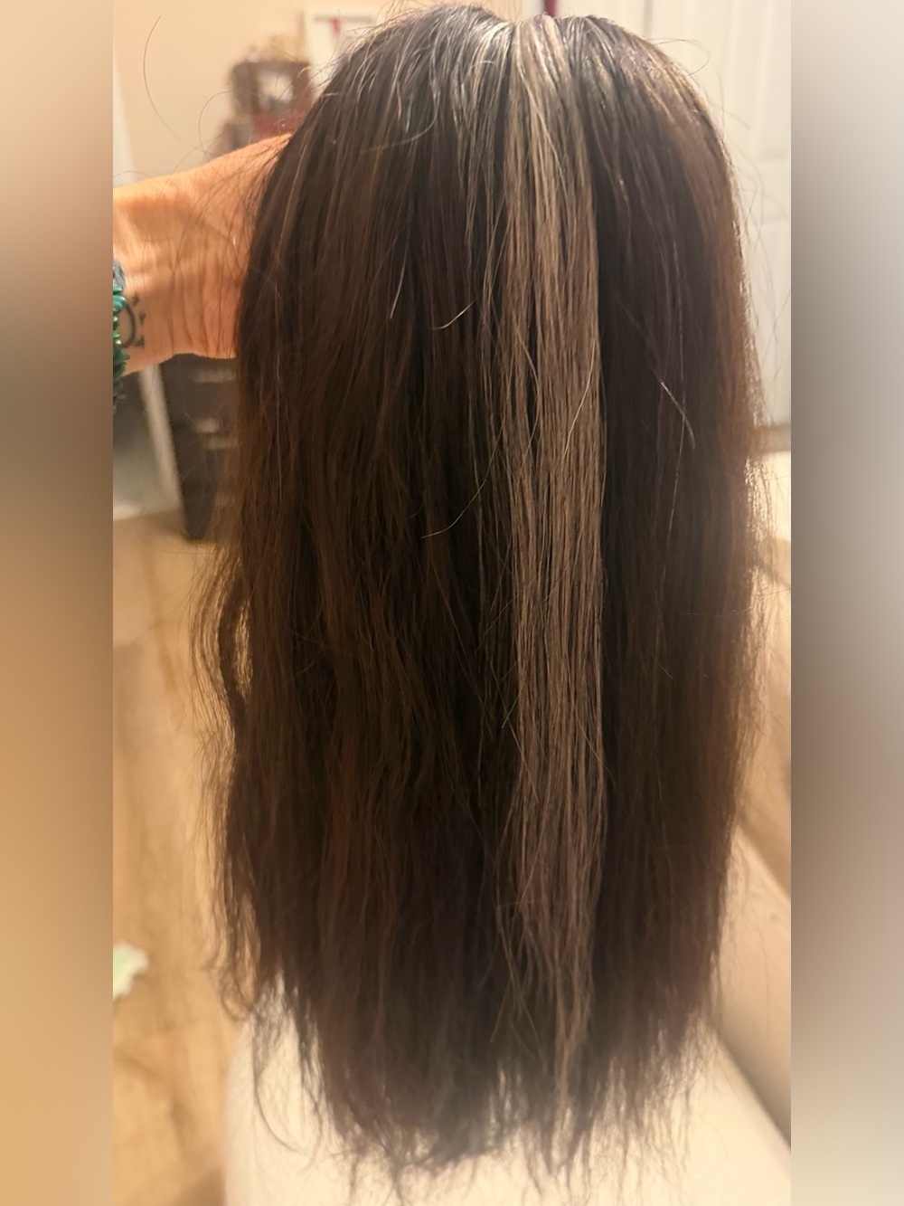 Natural Brown Women's Hairpiece with Ash Blonde Highlight bellami 100% natural